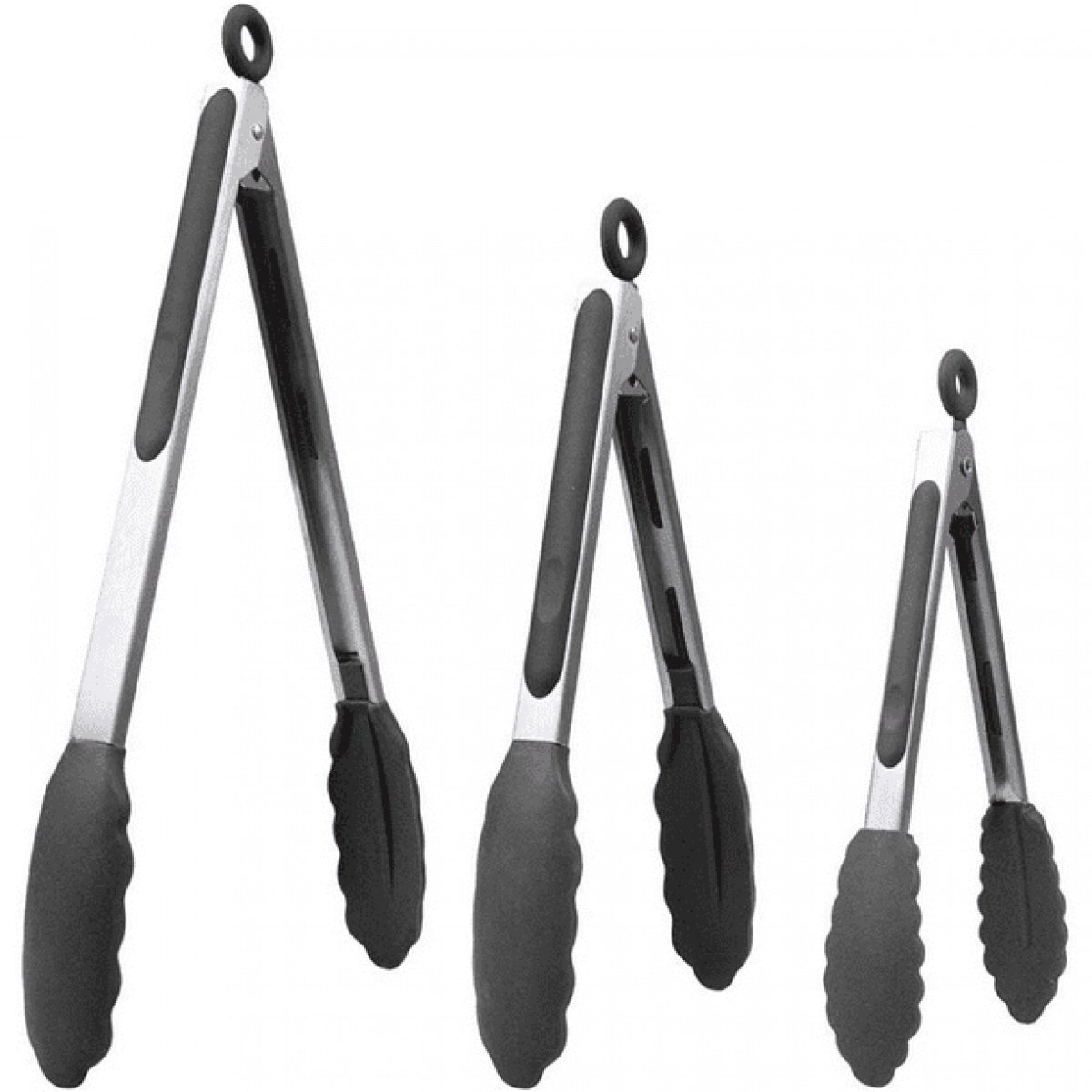 TOVBMUP Keukentang - Serveertang - Grilltangen - Vleestang - Vistangen - BBQ Tang - Saladetang - Vis tang - Grilltang - Keukengadget - Keukengerei - BBQ Accessoires - Vaatwasser bestendig - 3 handige maten - RVS - 3 Delige Set - Zwart