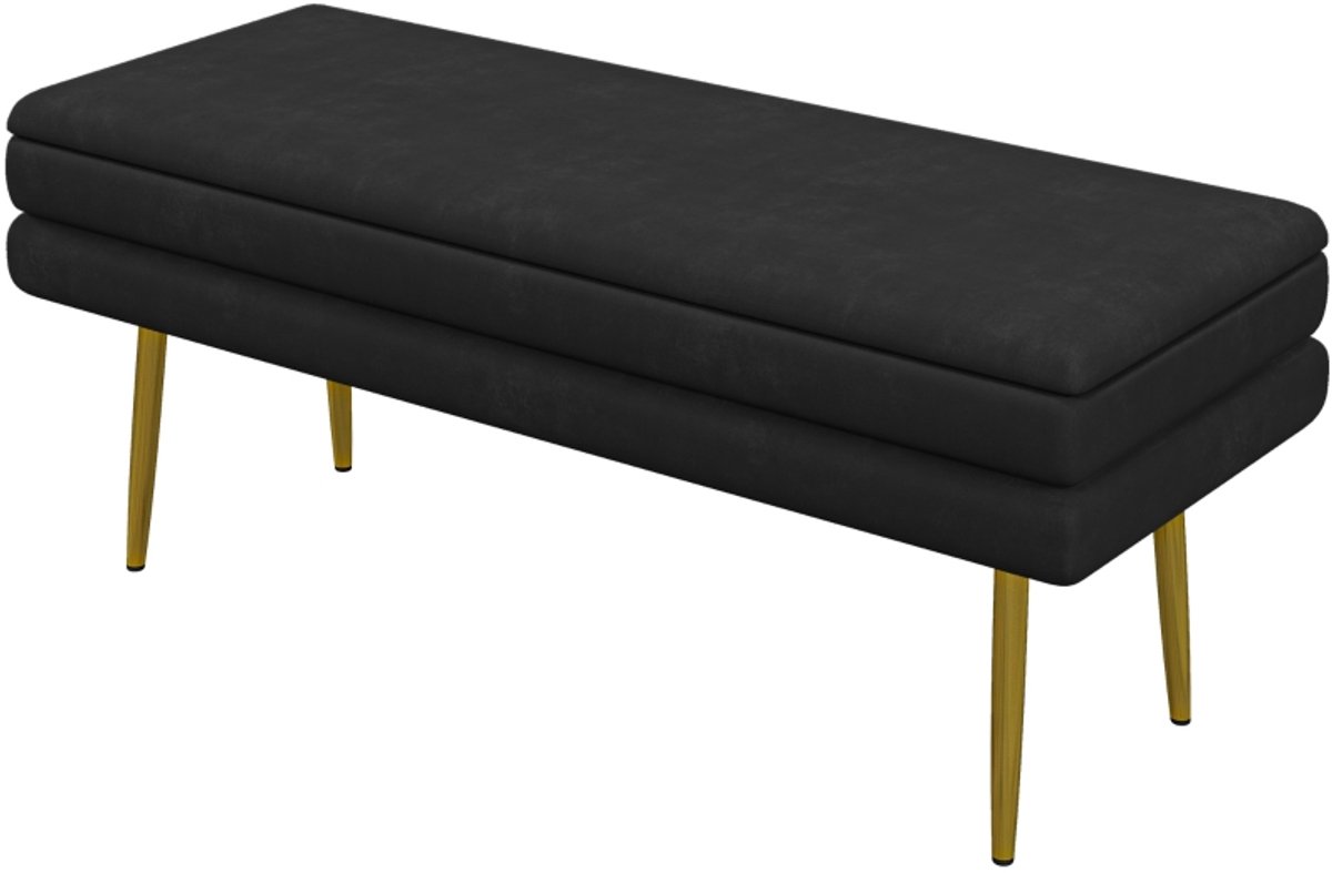 Zitbank Polsterbank Met Opbergruimte 100x37,5x42cm Fluwelen Bekleding Zwart Met Stalen Poten Bettbank Schoenenbank Voor Woonkamer Slaapkamer Comfortabel Duurzaam Multifunctioneel