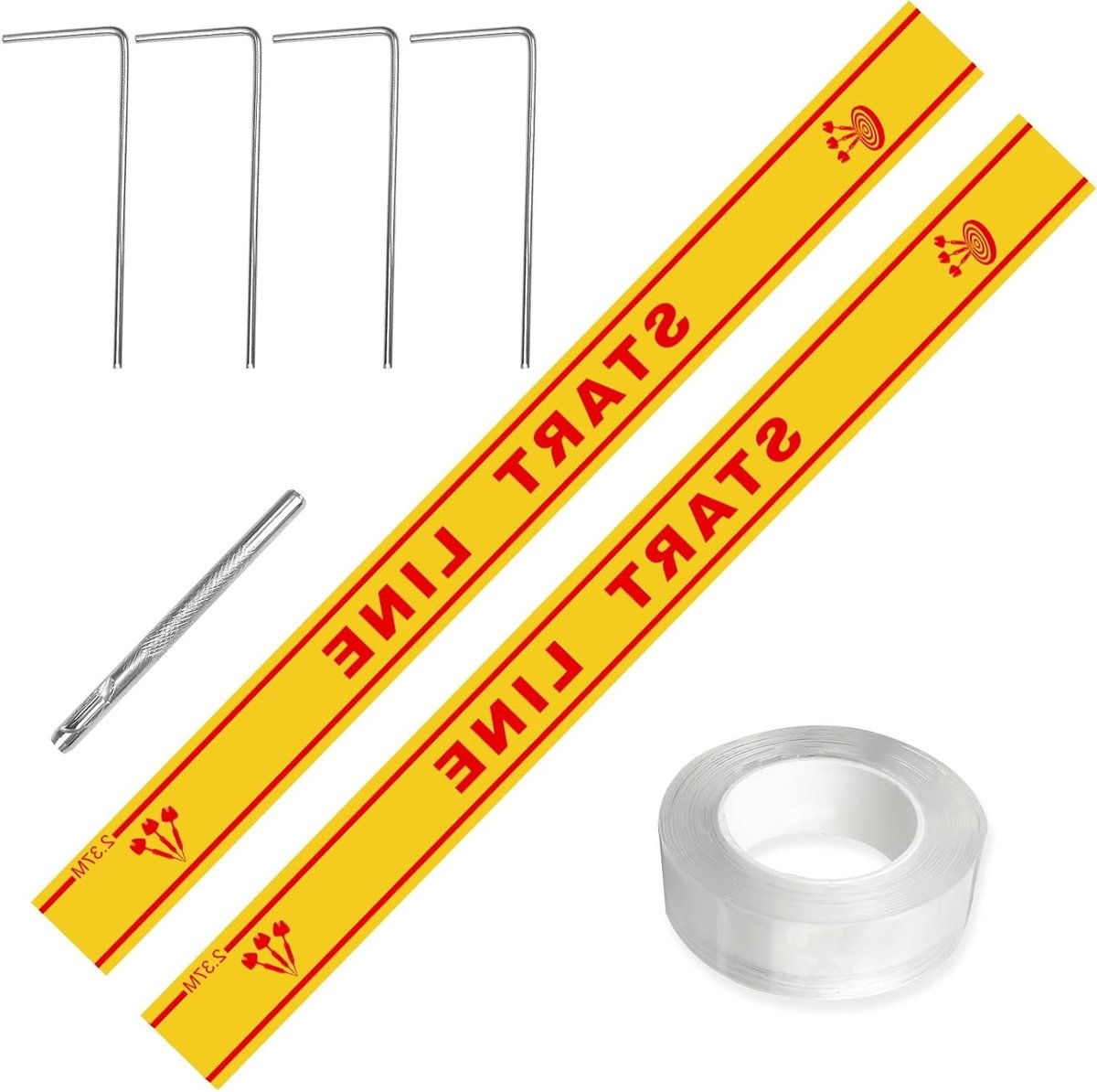 Twee stuks vilt niet-slip dart werplijn, 60 x 5 cm dart vloerstickers, dart markeer mat, zelfklevende dart werplijn met 4 stuks vloerharingen en dubbelzijdige tape