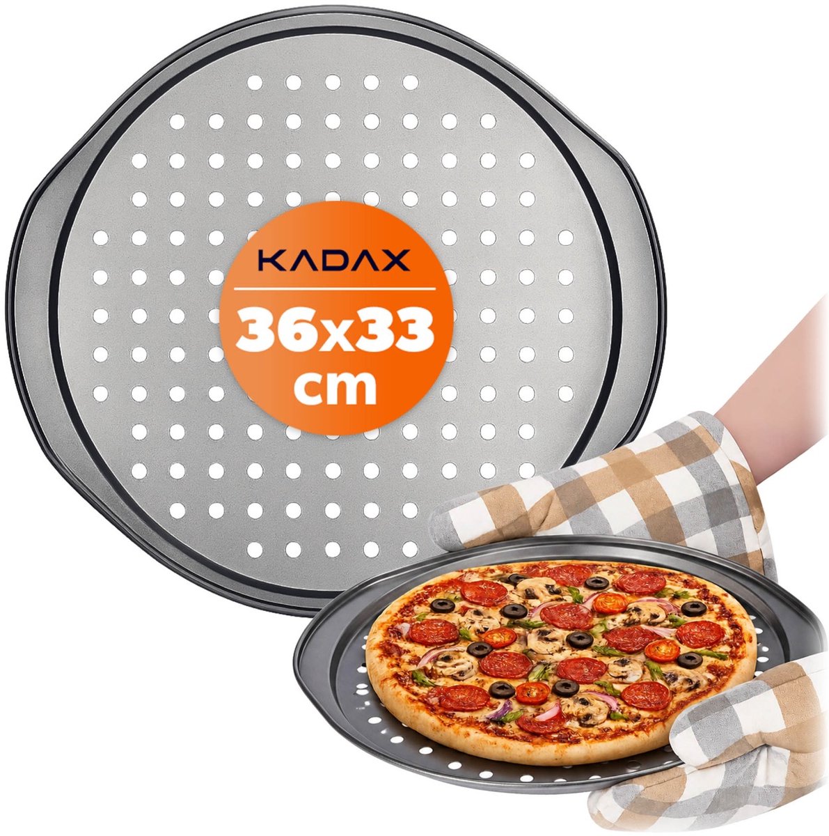 KADAX Pizzaform van antiaanbaklaag, pizzaplaat met comfortabele handgrepen, bakplaat, cirkelvormige geperforeerde pizzapan, pizzabakplaat (diameter 33 cm)