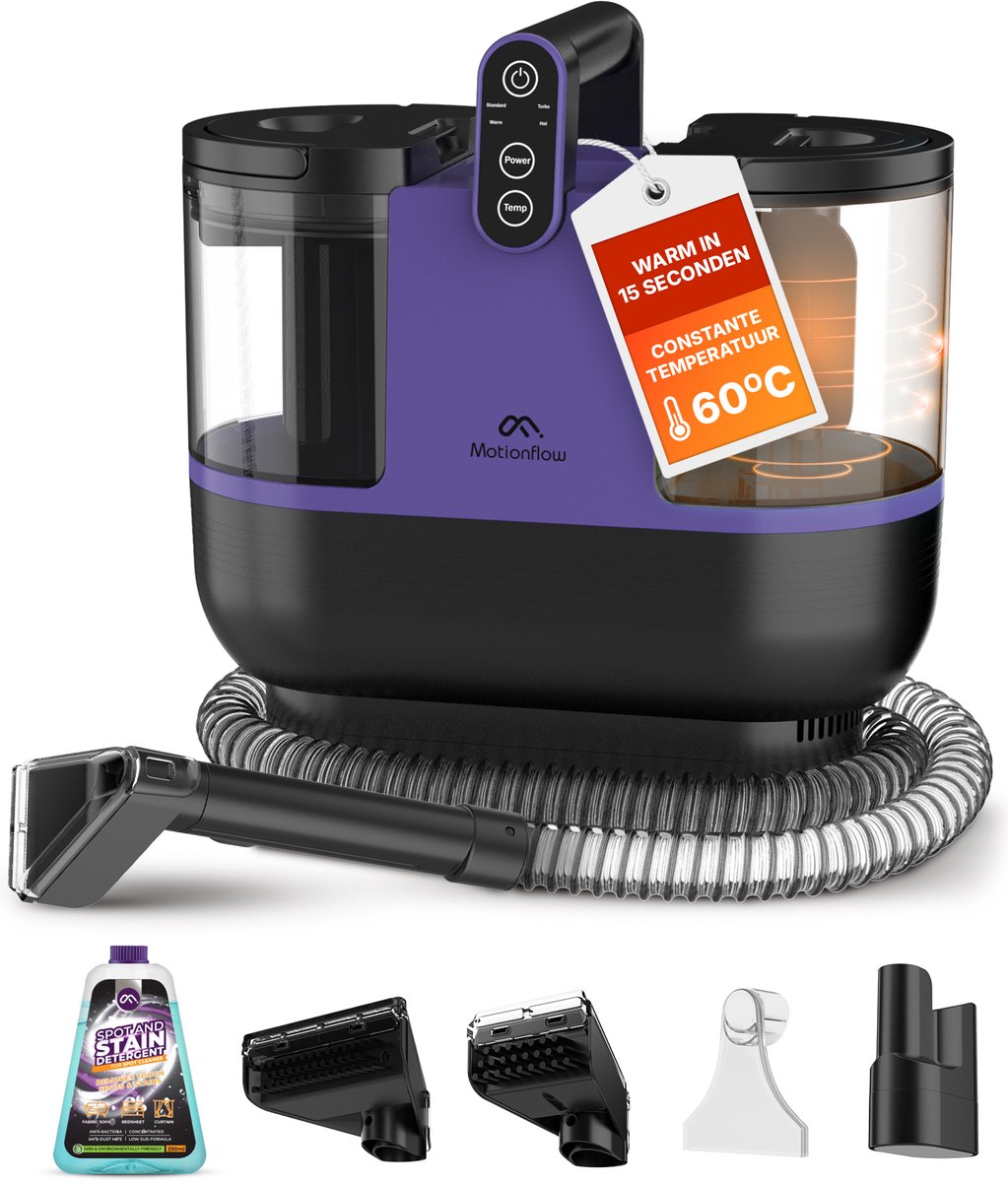 Bol.com Motionflow 4-in-1 Tapijtreiniger - Verwarmingsfunctie en zelfreinigend - Vlekkenreiniger - Reinigingsmachine voor bank, ... aanbieding