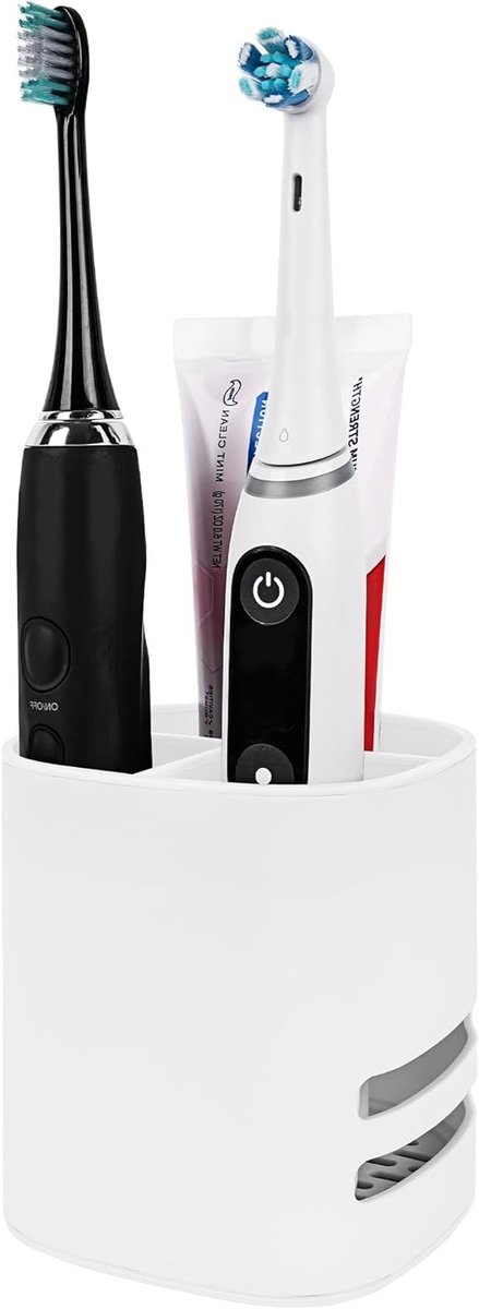 Elektrische Tandpasta Houder van Plastic, Organizer met 3 Vakken voor Tandenborstels, Geschikt voor Oral-B iO en Philips Sonicare (Witte Frame) — afbeelding 1