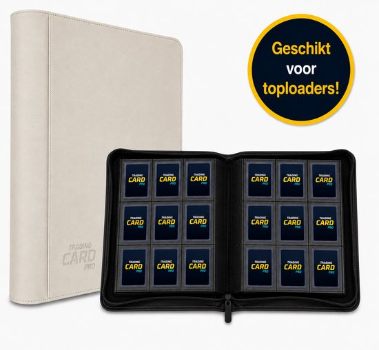 TradingCardPro® Toploader Verzamelmap met Ritssluiting - Geschikt voor Pokemon kaarten – 288 Kaarten – 18 pagina’s – 9 Pocket - Binder – Wit