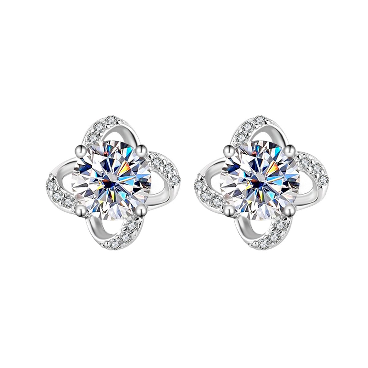 GOLDPULSE - luxe dames klaver oorknopjes - moissaniet - 1 karaat totaal - S925 sterling zilver