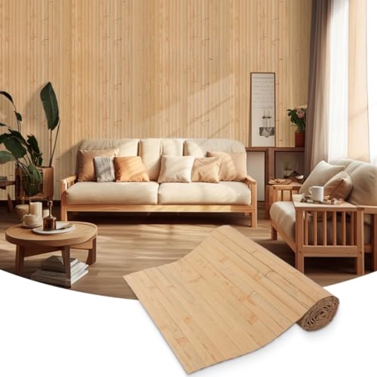 Decoratief Bamboe Wandpaneel 0,3 x 2,4 m voor Binnen - Natuurtint