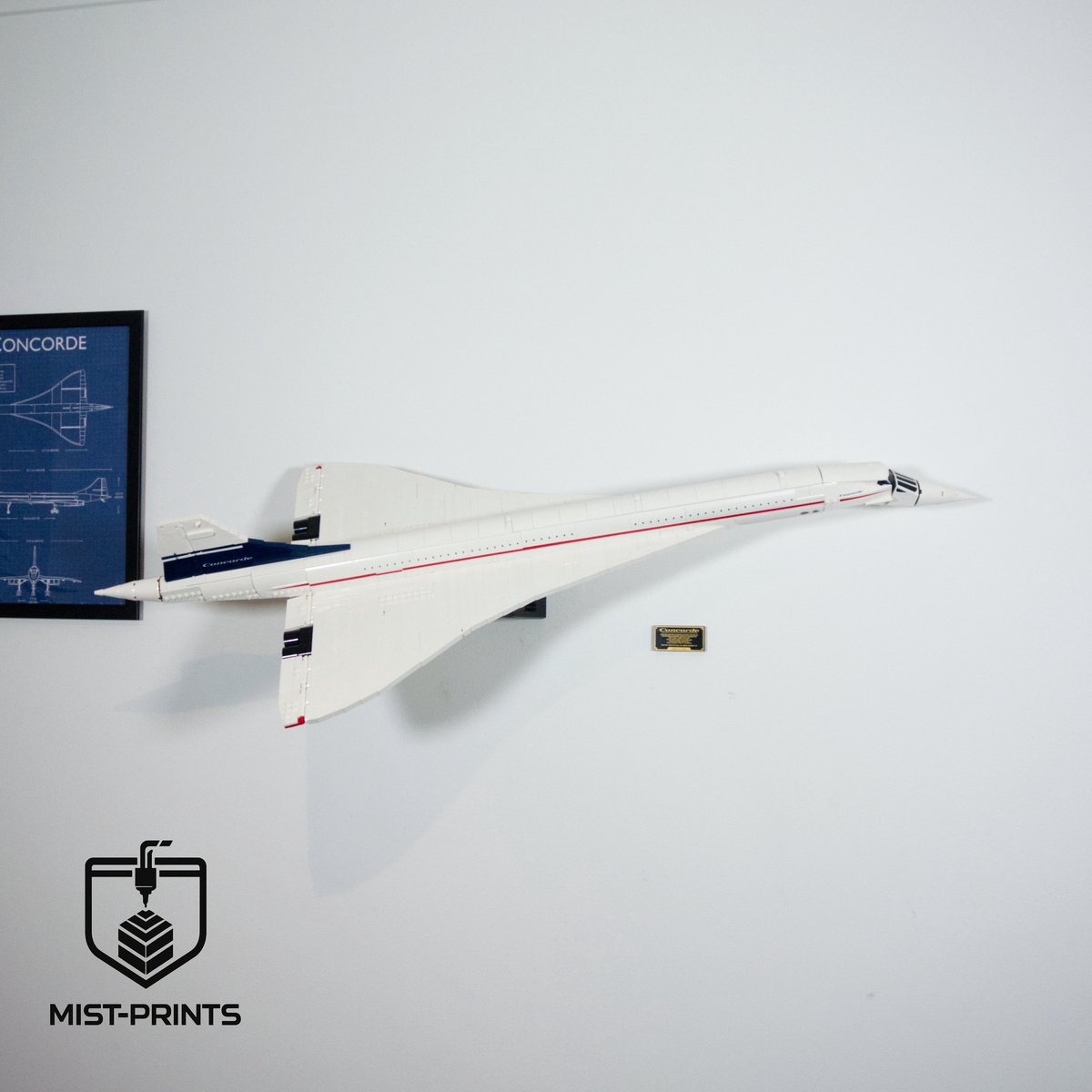 Mist-Prints - Wandbeugel voor bouwset 10318 - Muurhouder voor vliegtuigmodel - Geschikt voor LEGO - Zwart - 3D-geprint