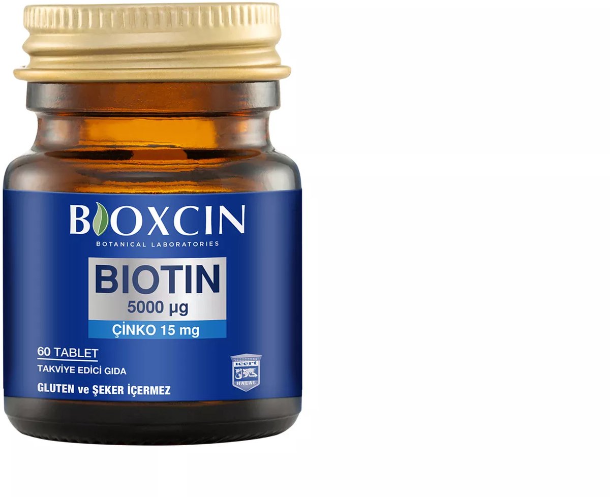 Bioxcin Biotin 5000 µg & Zink 15 mg - 60 Tabletten - Voedingssupplement voor Haar, Huid en Nagels - Anti-Haaruitval