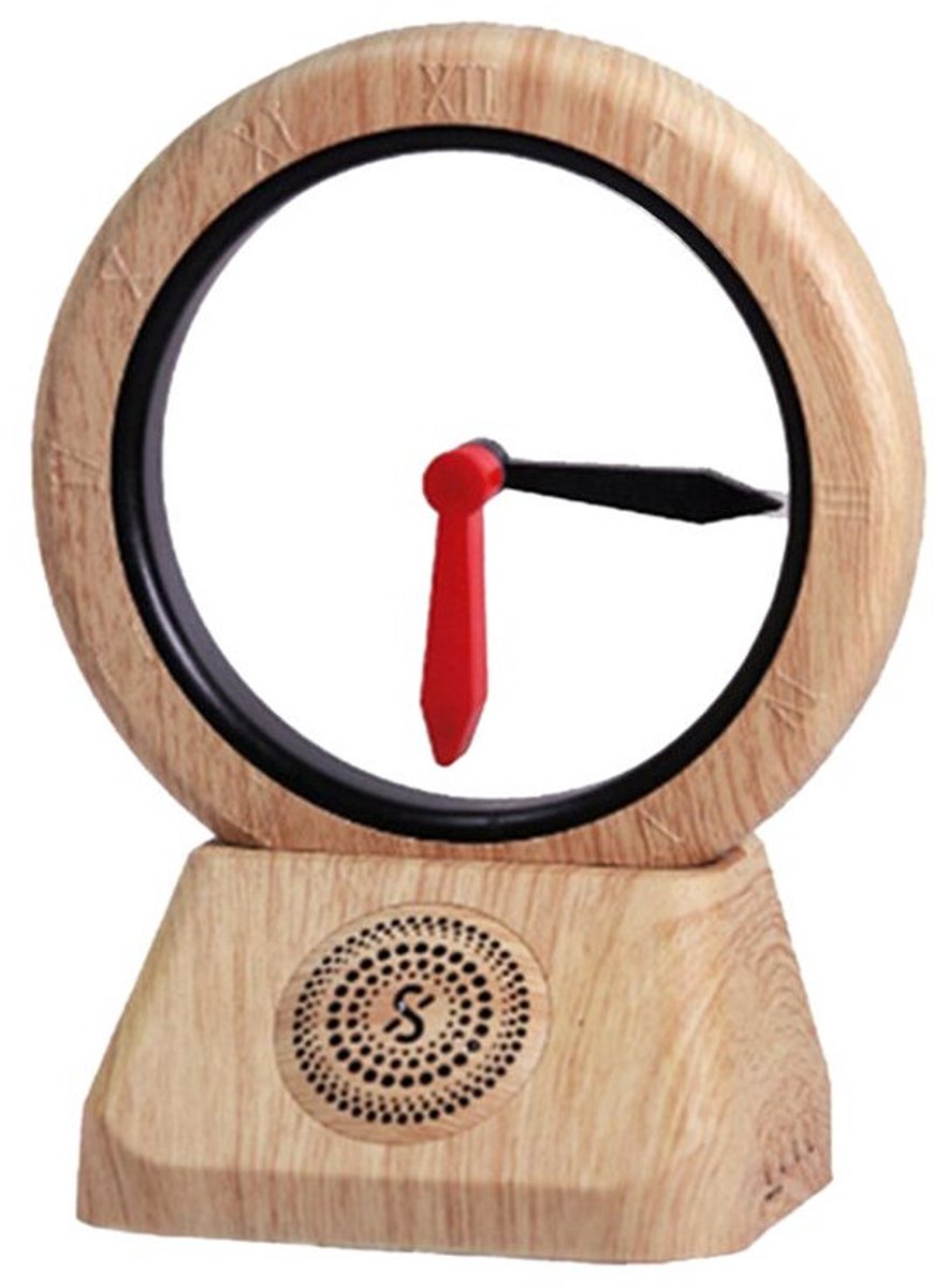 Retro speaker Geschikt voor omgekeerde klokweergave, draagbare speaker Geschikt voor thuis, muziekspeler Geschikt voor interieurdecoratie, eikenkleur
