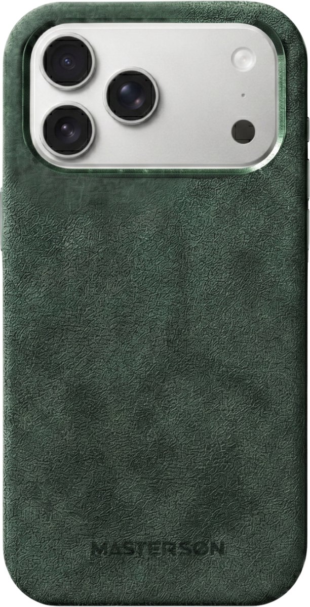 Mastersøn - Groen Telefoonhoes geschikt voor Apple iPhone 17 Pro Max – Alcantara Case – Magsafe - Hoesje - Emerald Green
