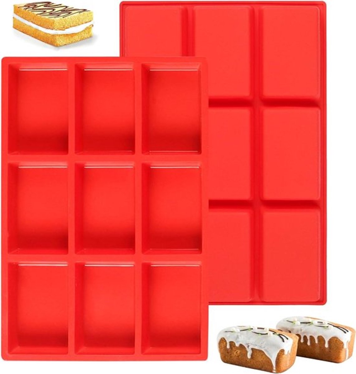 Mini bakvormen met 9 holtes voor cake, brood en gehaktbrood - Set van 2