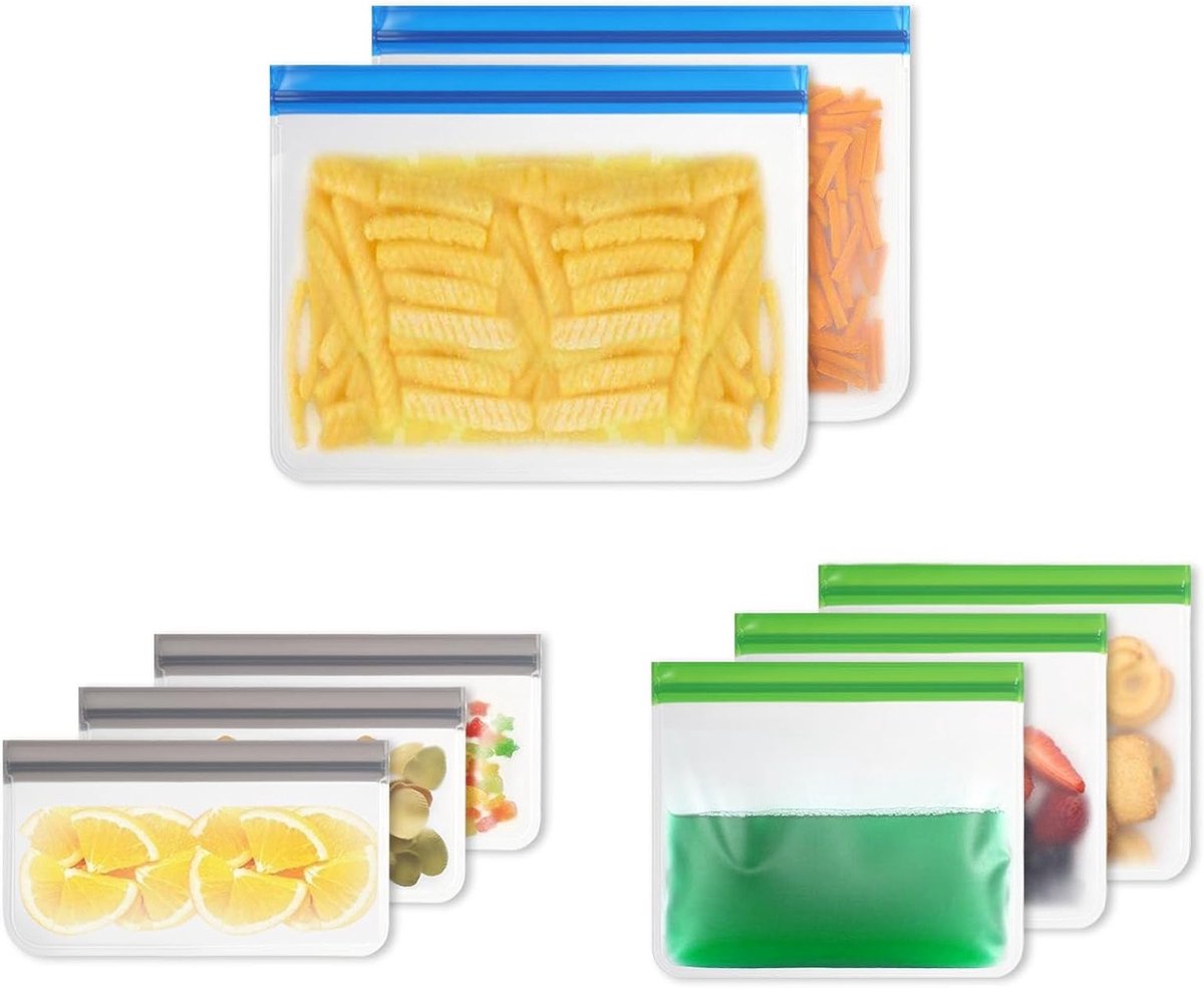 8 Stuks Herbruikbare Voedselopslagzakken, Lekvrije Ziplock Sandwichzakken, Grote BPA-vrije Vriezerzakken voor Snacks en Maaltijden