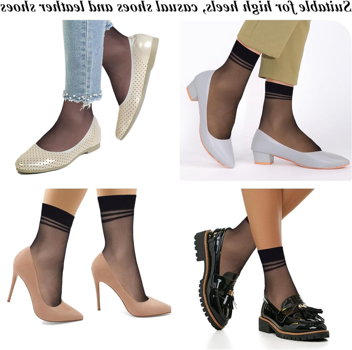 12 Paar Dames Dunne Nylon Kousen, Transparante Sokken, Ultra Dunne Ademende Kousen met Versterkte Tenen - Zwart, One Size, Perfect voor Elke Gelegenheid