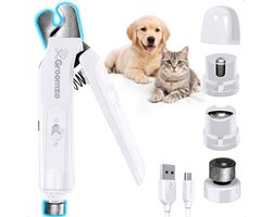 Elektrische Nagelvijl met Opvangbakje – 4u Draadloos – Stil 45 dB – Nagelknipper Hond en Kat – Elektrische Nagelknipper Hond met Lampje - Wit – Groomzo