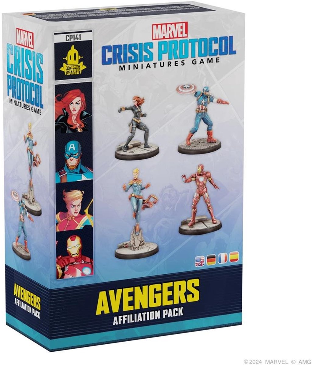 Atomic Mass Games Marvel Avengers spelpakket miniaturen en kaarten.
