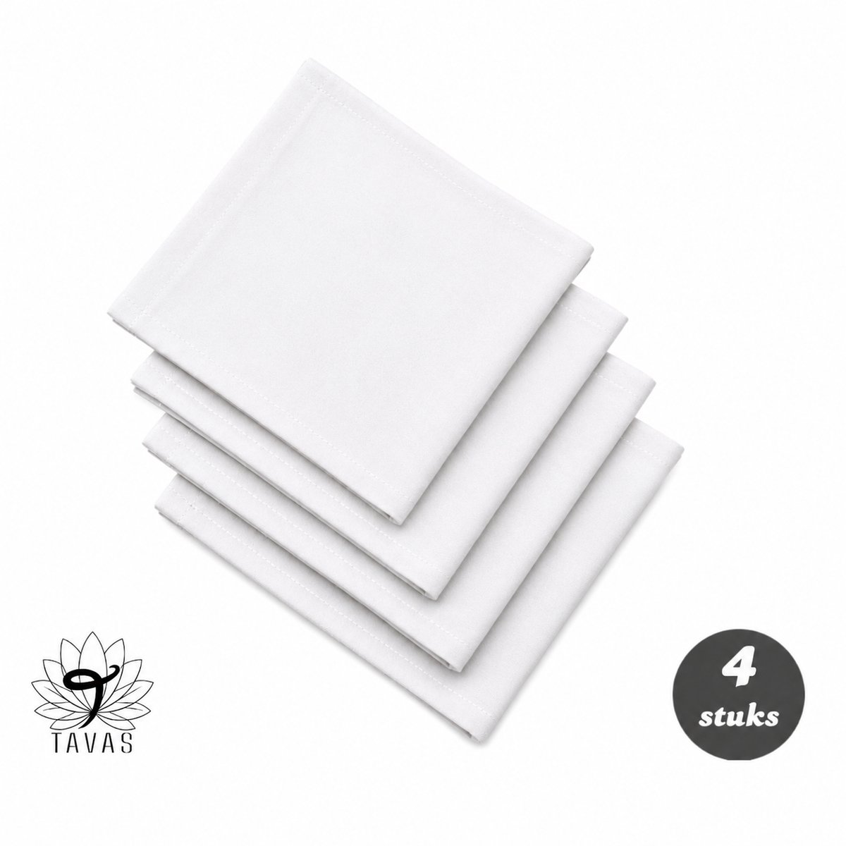 Tavas Servetten - 30 x 30 cm - Set van 4 stuks - Wit - Katoen