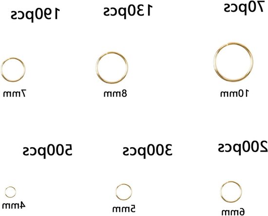 Set van 1390 Stuks Open Jump Rings en Split Rings voor Sieraden, Armbanden, Kettingen en Creatief Knutselen in Goud — afbeelding 4