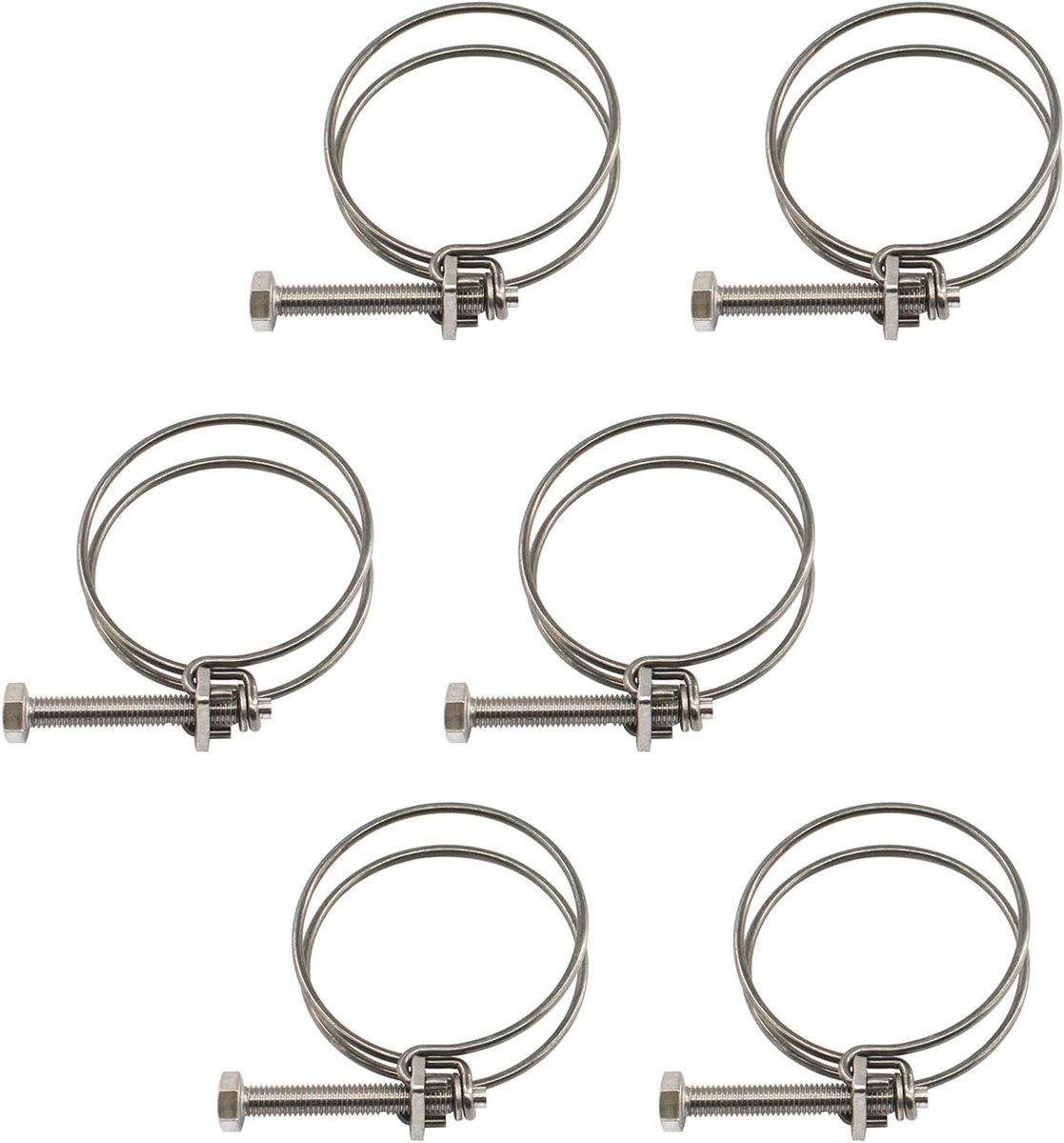 36-40mm Dubbele Draad Slangklemmen van RVS - 6 Stuks Slangklemmen voor Slangen en Buizen