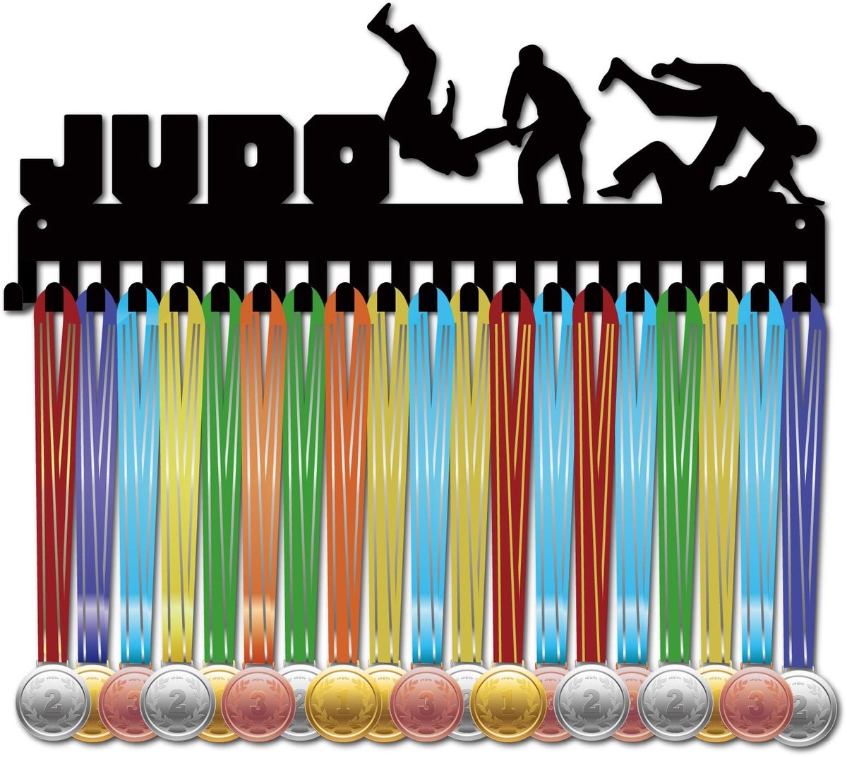 Dailygoods - Innovra - Dailygoods - Dailygoody - Judo-medaillehouder - Medaillestandaard - Wandmontage met 24 haken - Zwart ijzer - Medaillehouder voor sporters - Geschikt voor karate - ...