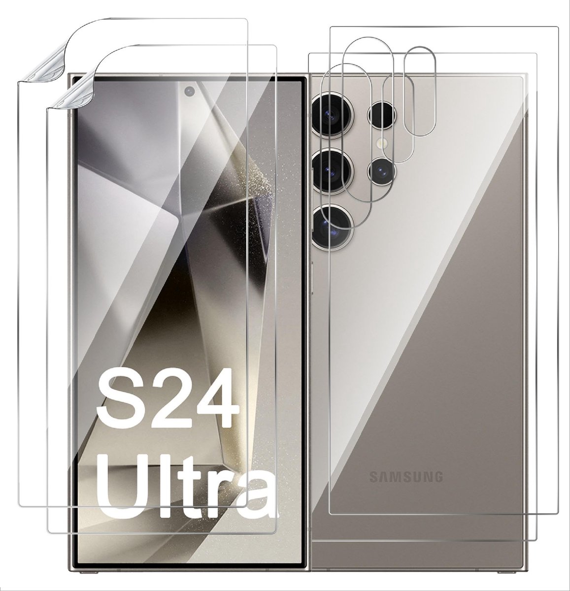 Dailygoods - Dailygoody - Displaybeschermers - Krasbestendig - Ultradun - Flexibel TPU - Compatibel met Samsung Galaxy S24 Ultra - 2 + 2 stuks