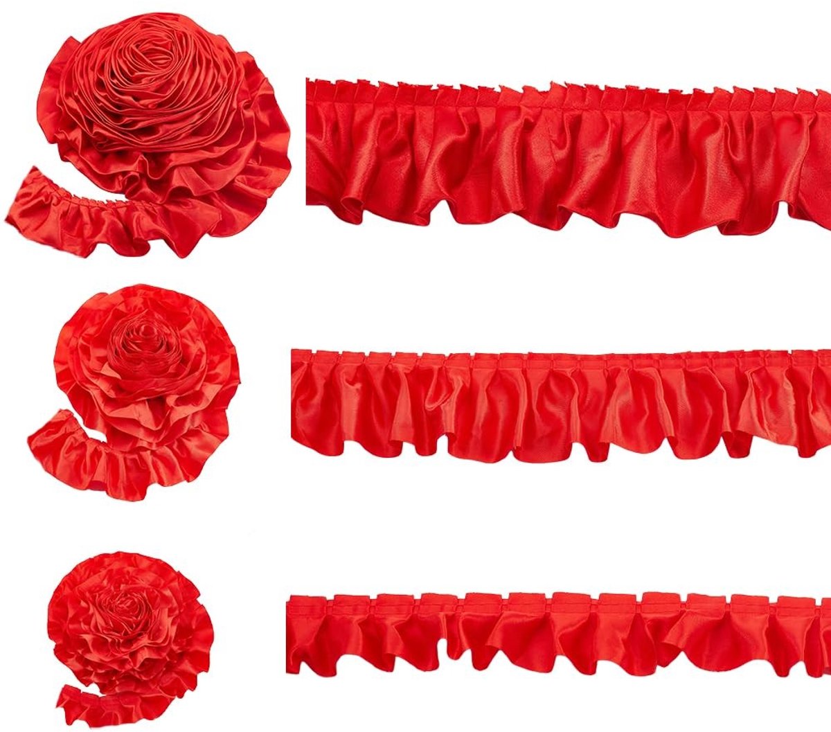 Dailygoods - Satijnen Ruches Trim voor Naaien en Knutselen, 4,5 cm Breed in Rood