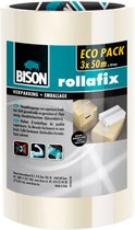 3 rollen Bison Rollafix Verpakkingstape Transparant voordeelpak 50 meter x 5 cm, met de hand afscheurbaar, sterke verpakkingstape