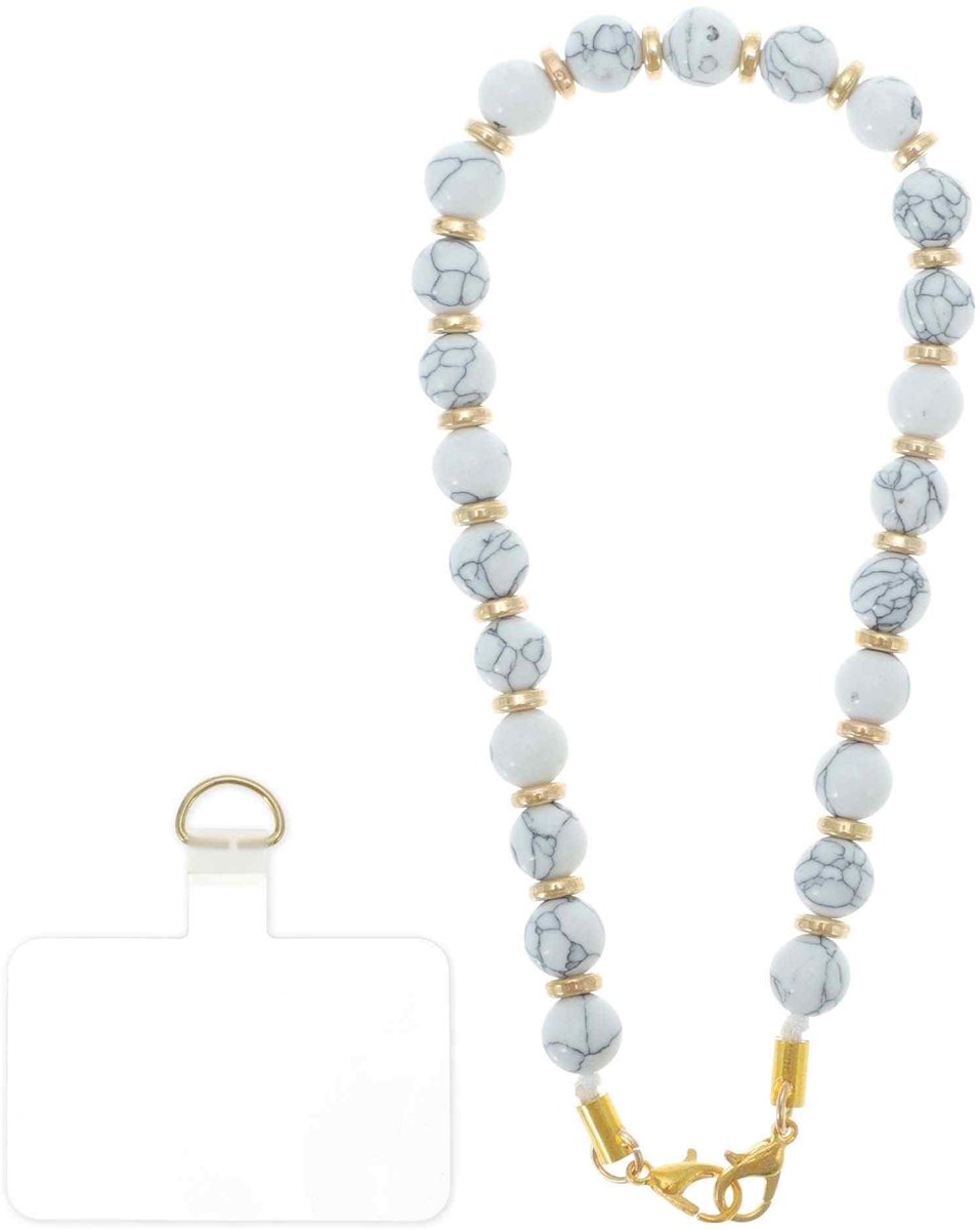 Dailygoods - Universele Mobiele Telefoonketting met Kralen in Wit en Grijs