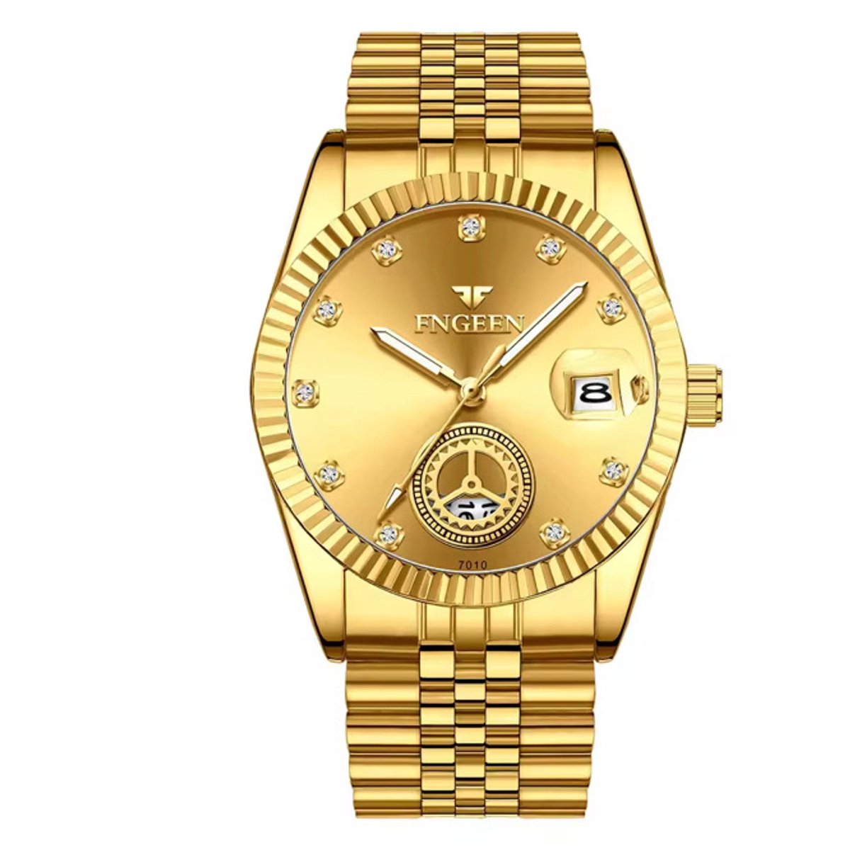 Selevie Horloge Just I - Gouden schakelband met gouden wijzerplaat - Luxe Herenhorloge