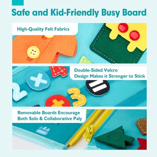 Montessori-bezigheidsbord voor kinderen - Zintuiglijk activiteitenboek - Biedt educatieve vaardigheden voor kleuters - Rustig speelgoed voor in het vliegtuig of de auto, verjaardagscadeaus voor meisjes — afbeelding 5