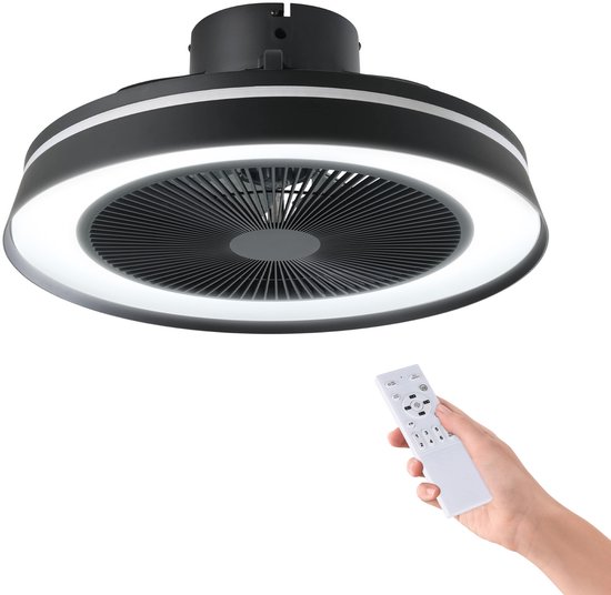 EGLO Vallonia Plafondventilator met lamp - Ø 48 cm - 3 snelheden - Instelbaar RGB en wit licht - Dimbaar - DC energy saving - Zwart