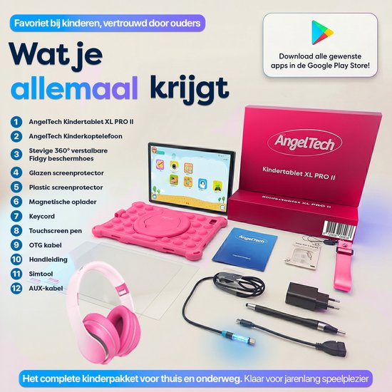 AngelTech Forfait Enfant XL PRO II - Tablette Enfant XL PRO II + Écouteurs Enfant - Forfait Discount - Rose