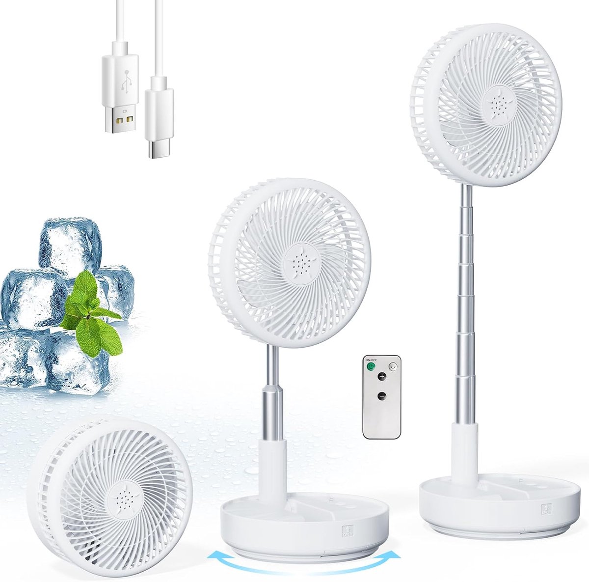 Ulisem - Oscillerende ventilator - 4 snelheden - 7200mAh oplaadbaar - Met afstandsbediening - Hoogte verstelbaar 10-99 cm - 8 inch - Wit - USB-C - Geschikt voor slaapkamer en reizen