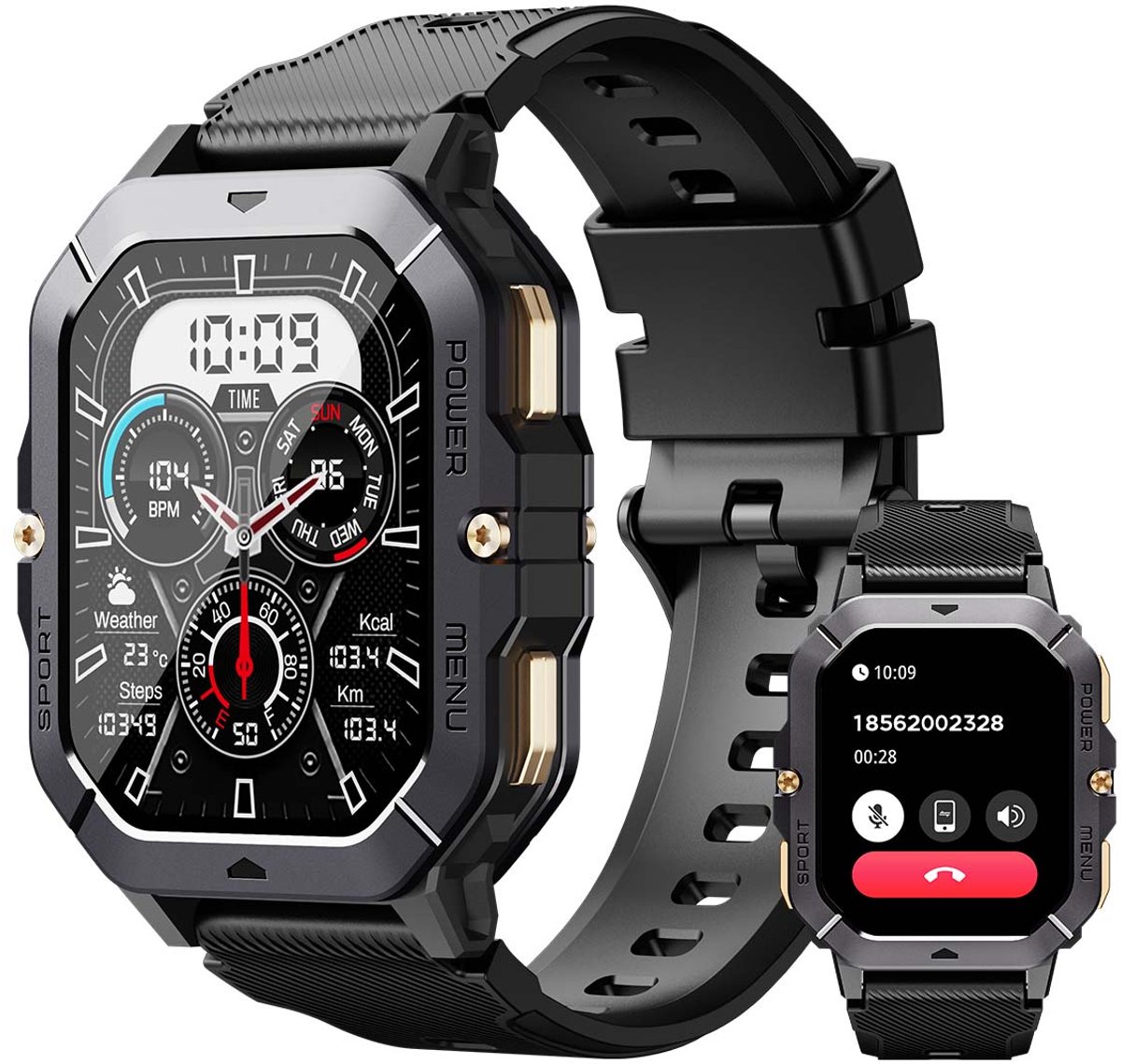 CUBOT C28 Smartwatch - Hartslag, Bloedzuurstof, Slaap Monitoring Smartwatch - 100+ Sportmodi - Muziekspeler - 410 mAh Batterij - Unisex Fitnesshorloge Smartwatch - Android iOS - Zwart