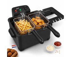 Frituurpan - 5 Liter - 3 Manden - Kijkvenster - Friteuse - Koude Zone - Zwart- Vivid Green