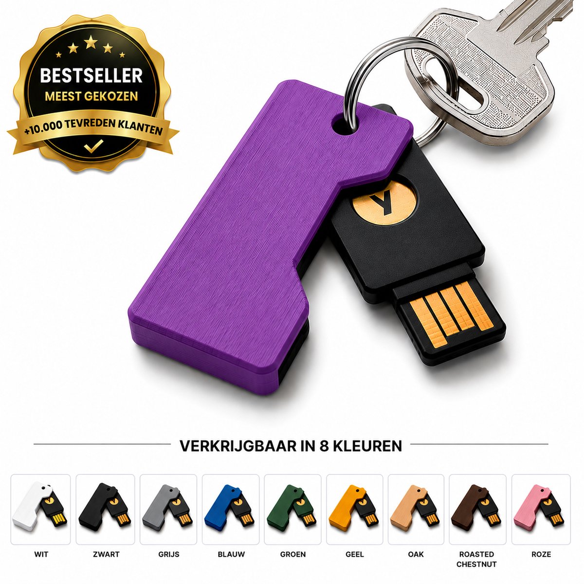 YubiKey Cover - USB Security Key Beschermhoes - Flip Cover Sleutelhanger Case - Compacte Beveiligingssleutel Houder - Krasbestendige USB Authenticatie Sleutel Cover - Travel Friendly - Paars