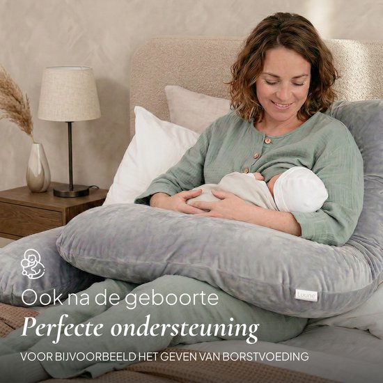 Luune Zwangerschapskussen XXL U-Vorm 280 cm - Traagschuim - Extra Stevig Gevuld - Zijslaapkussen, Voedingskussen & Lichaamskussen (Body Pillow) - Afneembare Velours Hoes - Grijs — afbeelding 4