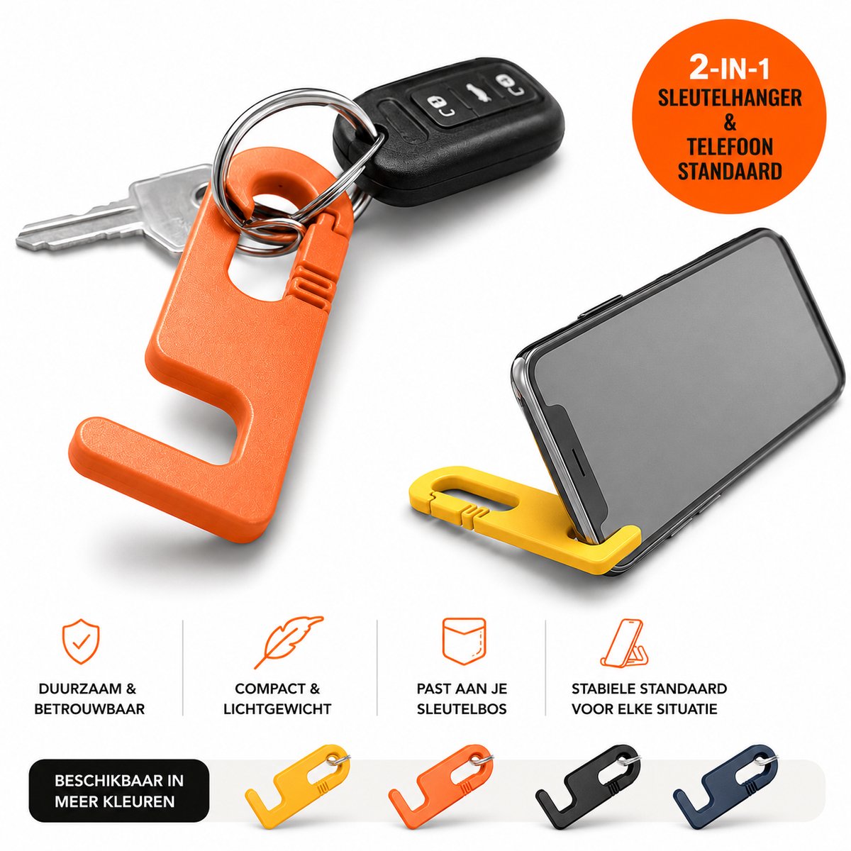 Keychain Telefoonstandaard - Telefoonhouder Voor Sleutelbos - Compacte Mobiele Standaard Voor Iphone En Samsung - Handsfree Kijken En Video Bellen - Duurzame Reis Accessoire - Oranje