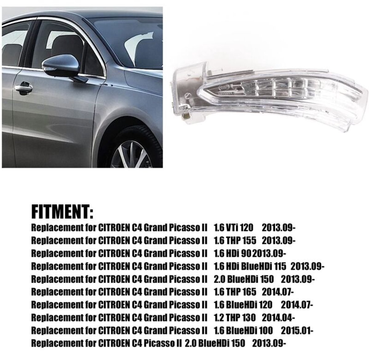Geschikt voor richtingaanwijzers en positielichten in de zijspiegel, toepasbaar op geschikt voor Peugeot 508, geschikt voor Citroën C4, DS5 : 4068916 (linkerzijde)
