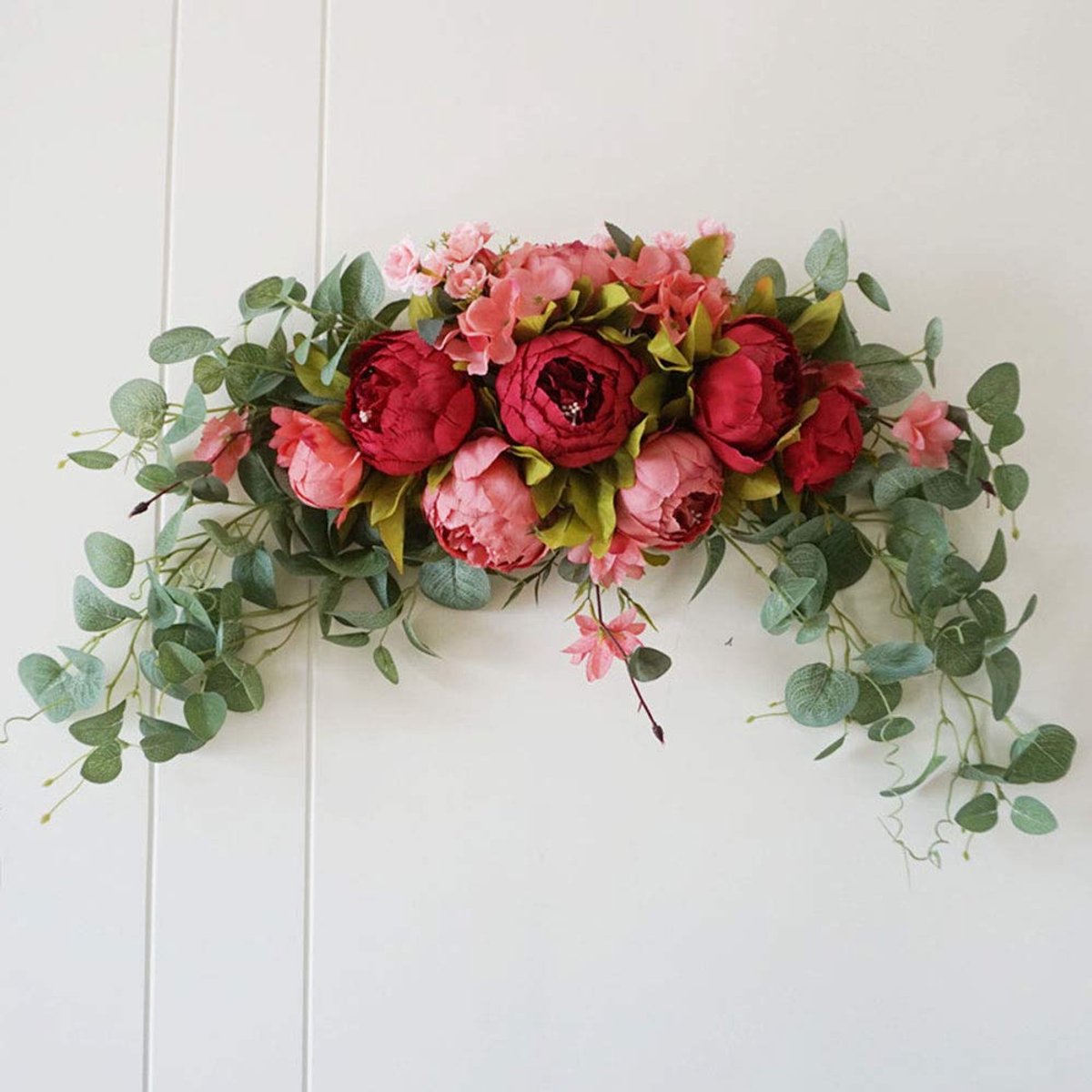 Bloemenkrans van rozen - 60 cm - Bloemen voor de trouwboog - Kunstmatige rustieke bloemenk