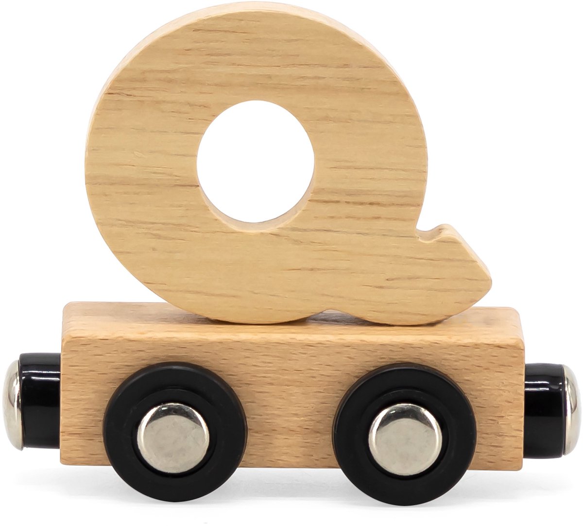 Tryco Houten Naturel Lettertrein Letter Q - Letterwagon voor Woorden en Naamtreinen - Stimuleert Creativiteit en Motoriek - Vanaf 3 Jaar