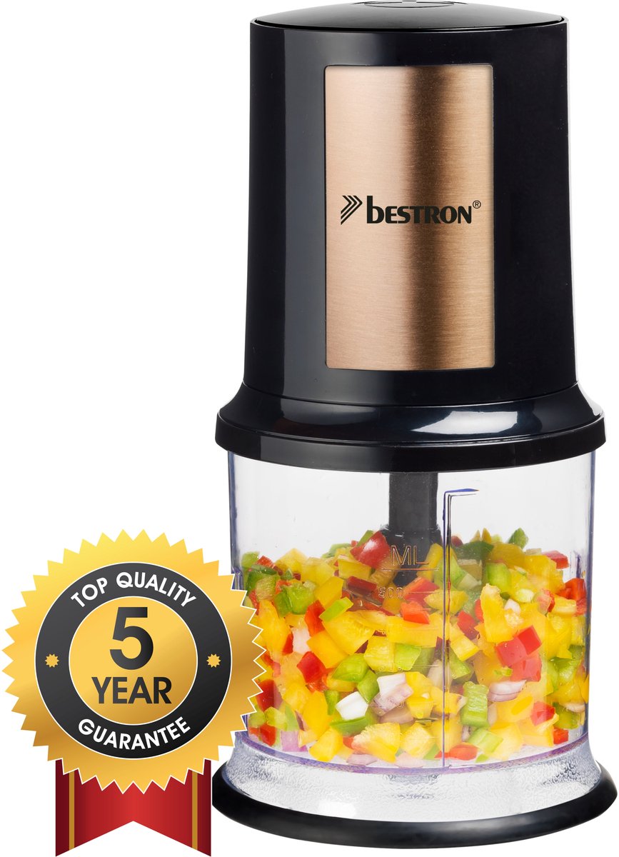 Bol.com Bestron Hakmolen - AKC200CO - 500ml inhoud - 2 RVS messen - Pulsfunctie - Koper - 5 jaar garantie aanbieding