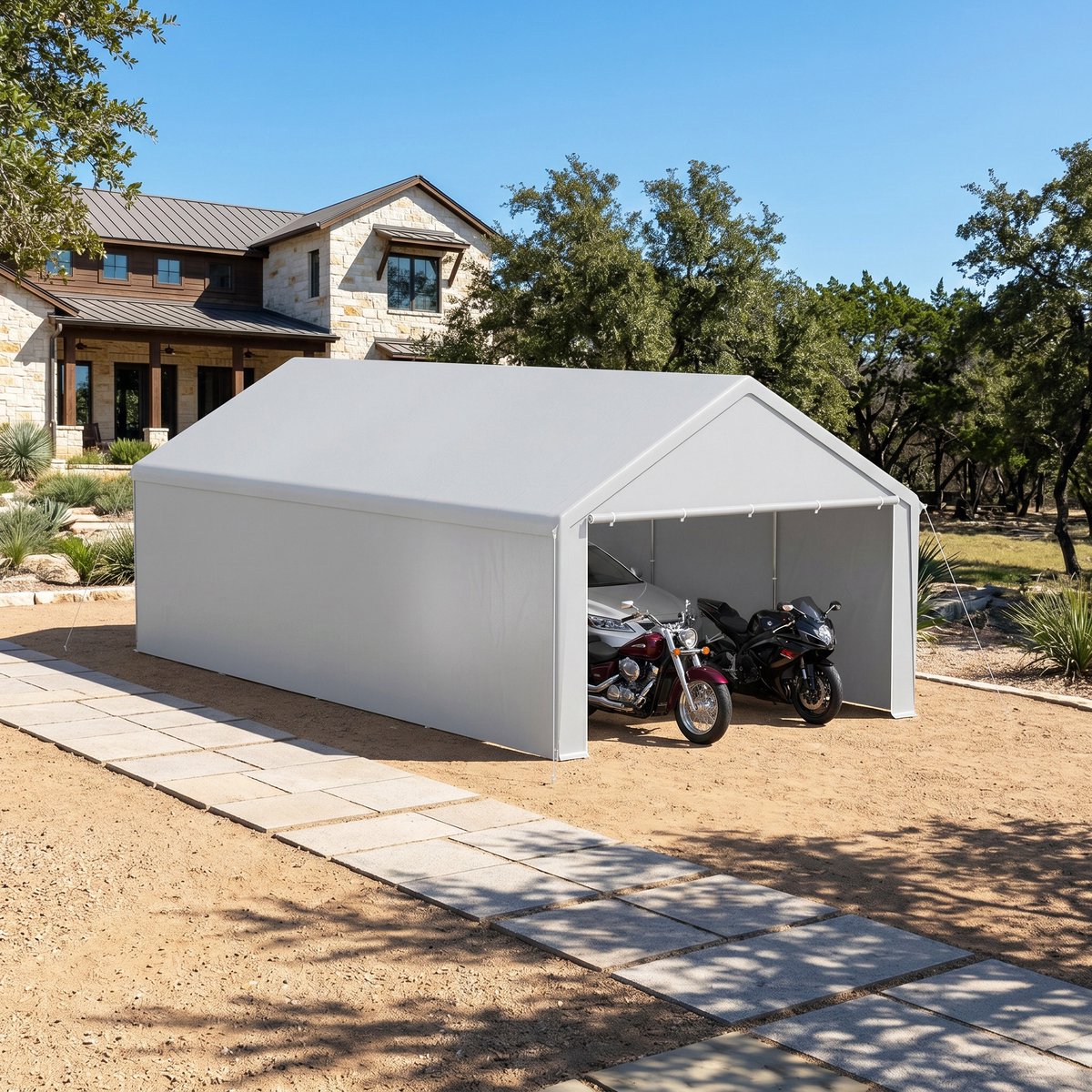 ACXIN Zeltgarage - Carport Tent - Weerbestendige Garage - PE Zeil & Stalen Frame - 4x8m - Grijs