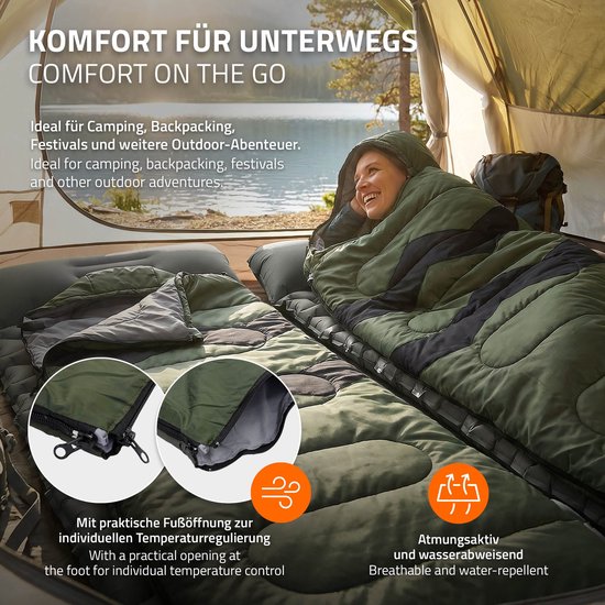 Slaapzak outdoor voor camping, kaki, 210 cm, 3 seizoenen voor volwassenen, 2in1 deken slaapzakken Warm, compact & lichtgewicht — afbeelding 5