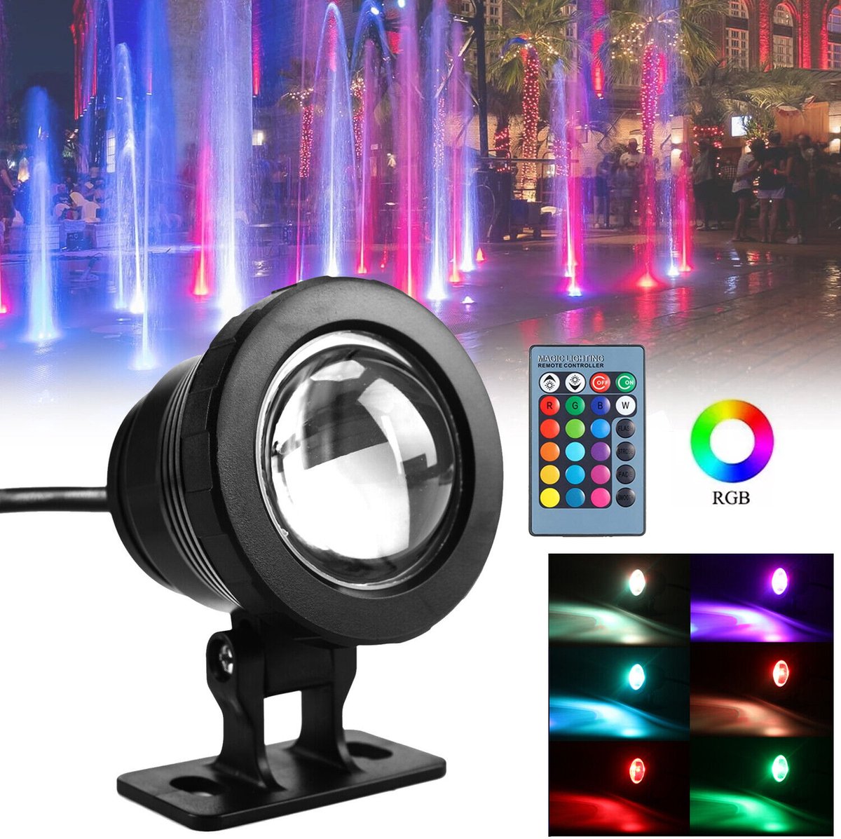 85-265V 10W RGB LED-Zwembadverlichting Met Afstandsbediening - Spotlight IP66 Waterdichte Vijver Aquarium Lamp - Vijverfontein Spotlights