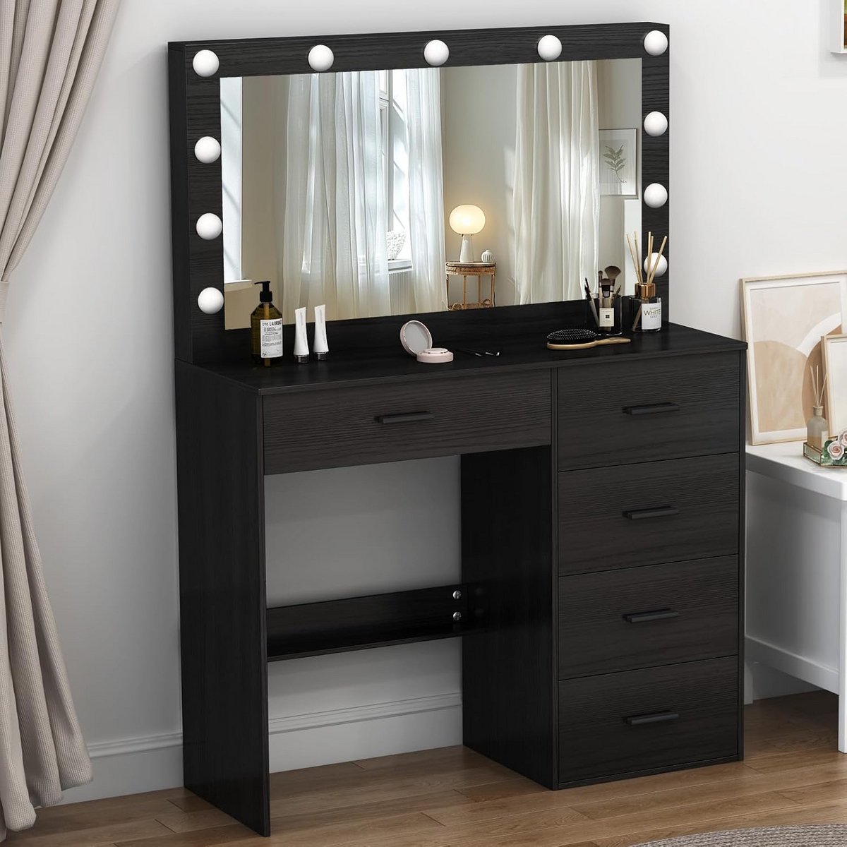 Make up Tafel - Kaptafel Zwart - Toilettafel - Cosmetica Tafel