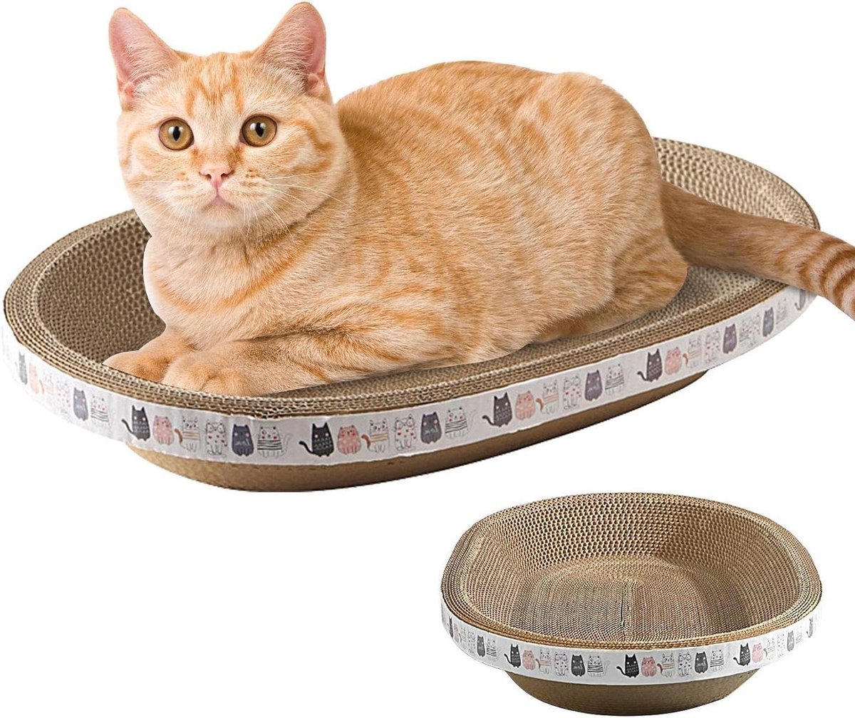 Krabplank Kat - Krabmat Ovaal - Krabben Spelen - Dubbelzijdig Bruikbaar - 47 cm Lengte - Grijs