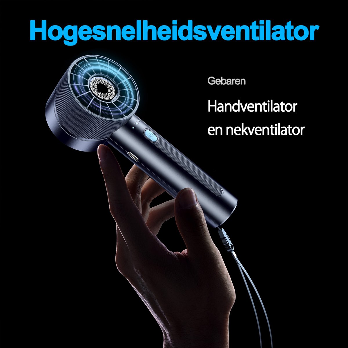 Svintora Handventilator - Draagbare Mini Ventilator -Oplaadbaar Gezichtsventilator - 4 Standen - Zwart — afbeelding 3