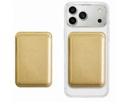 VOWLUX Compatible Magnetische Pasjeshouder Goud – Creditcard Kaart Portemonnee – Geschikt voor iPhone 12/13/14/15/16/17 (Mini/Pro/Max/Plus/Air) – PU Leer Luxe – Extra Sterk 24 Magneten – Max 3 Kaarten – Geschikt voor MagSafe Hoesjes