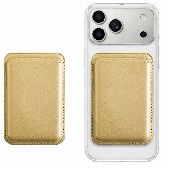 MagSafe Pasjeshouder Goud PU Leer – Extra Sterk 24 Magneten – Voor iPhone 12-17 Mini/Pro/Max – 3 Kaarten