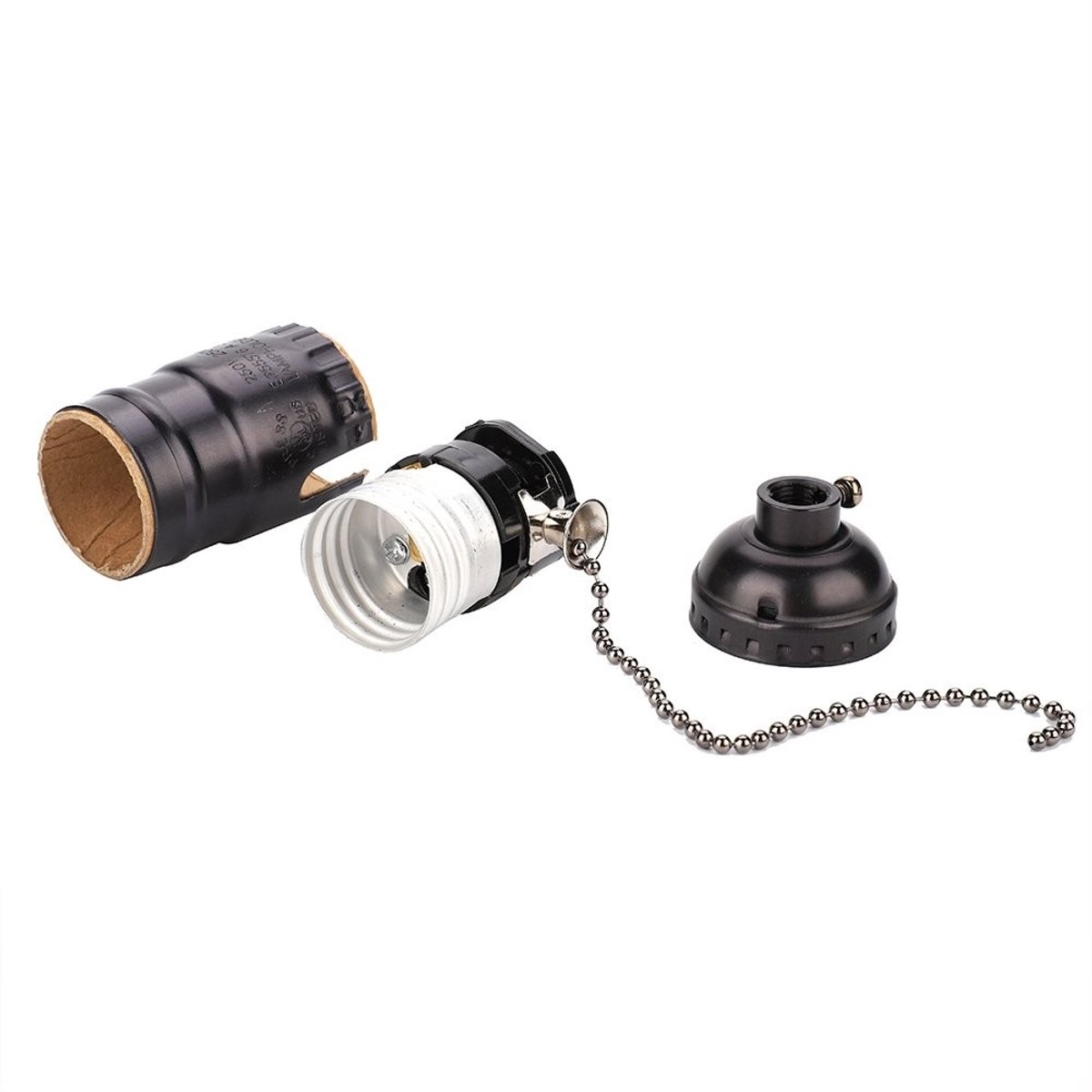 Dailygoods - Dailygoody - E27 Lamp Adapter - Retro Lamp Basis - Met Trekkoord Schakelaar - Zwart - E27 Fitting - Geschikt voor Diverse Lampen - Moderne uitstraling