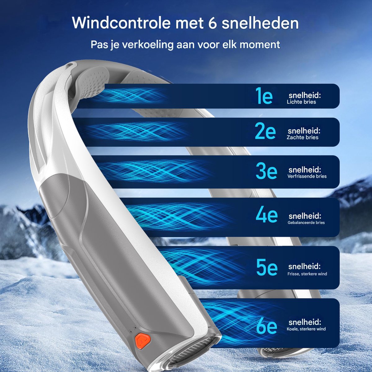 Draagbare NekVentilator -Mini Ventilator USB Oplaadbaar- 6000 mAh Lange Batterijduur - Handsfree gezichtventilator 6 standen met koeling ideaal Voor kampeeruitje Buitensport woon-werkverkeer en Dagelijks Gebruik — afbeelding 2